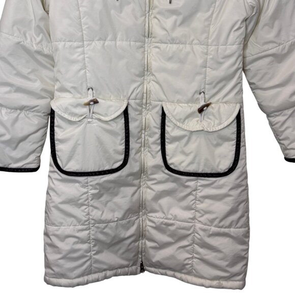 MaxMara long fur neck mid-length quilted puffer coat white women's size 8 - Picture 5 of 13